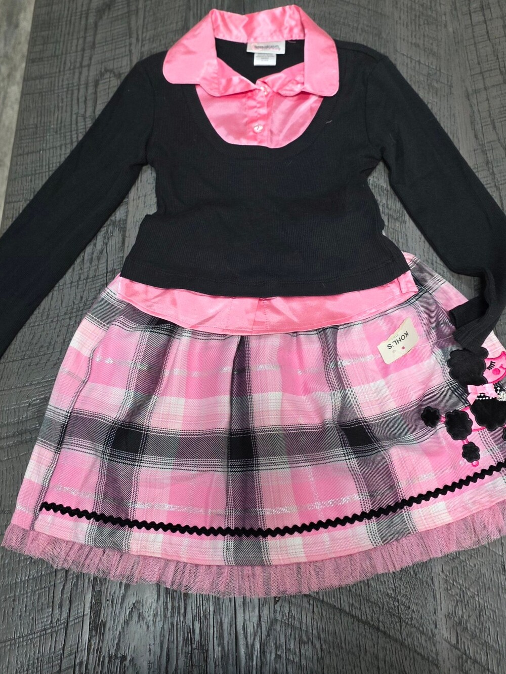 NWT Youngland Girls Pink Plaid Tulle-Trim Skirted Dress (Sz:6x) - Picture 2 of 6